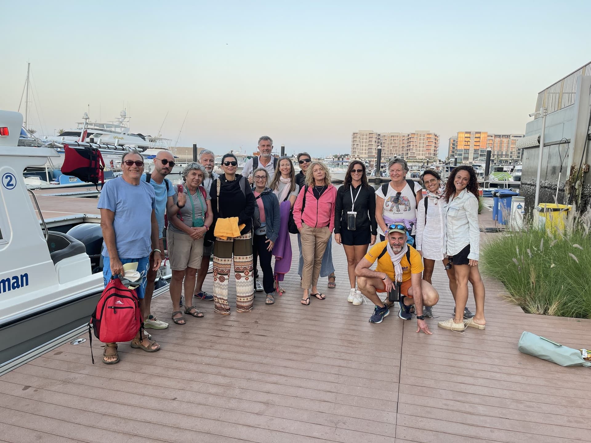 Guests boarding at Al Mouj Marina for a Daymaniyat Islands trip near Muscat